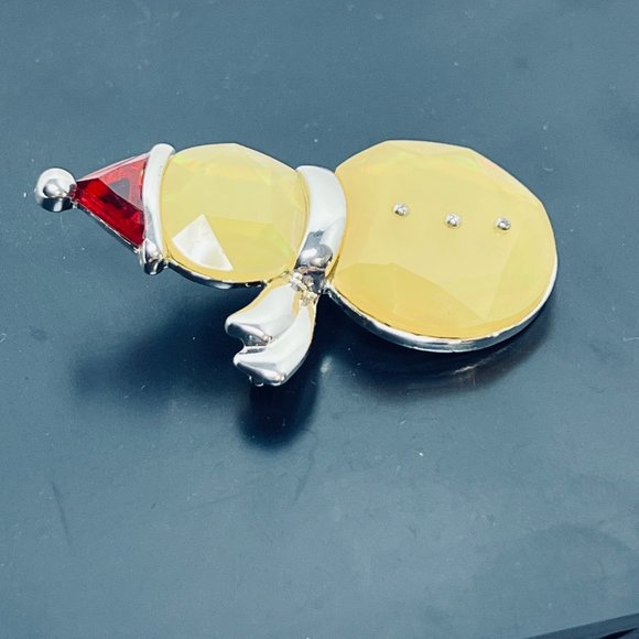 Silver Tone With Yellow And Red Faceted Stones Santa Snowman Brooch - Picture 3 of 5